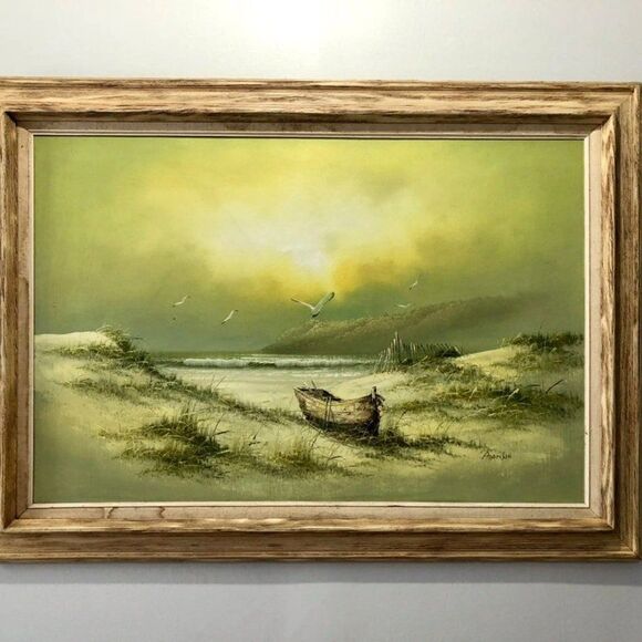 Oil Painting Seaside Boat signed Adamson - Picture 1 of 6